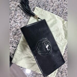 Gucci Shiny Black Leather Clutch
